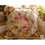 16" Hand Stitched Wool French Country Shabby Red Ivory Needlepoint Pillow